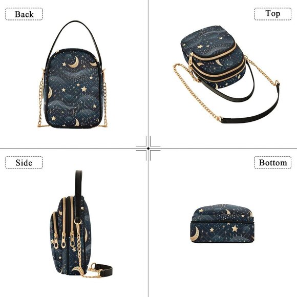 Stars and Moon Small Crossbody Bag Women Detachable Strap Travel Purse - Picture 3 of 7